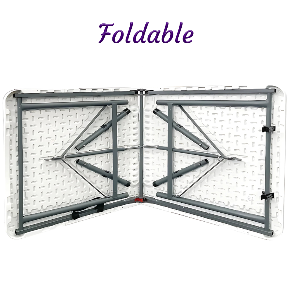 Compact 4ft folding plastic table for markets, workspaces, and UK use