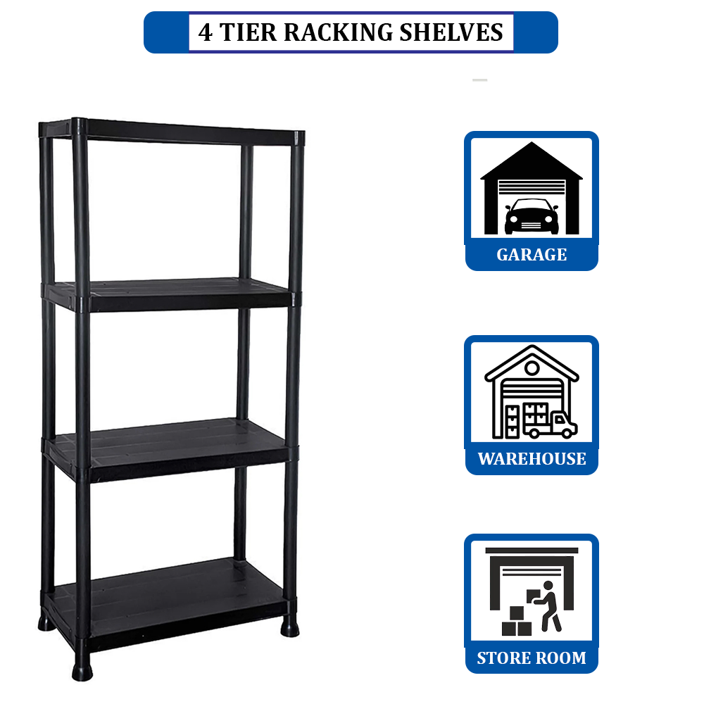 Plastic 4-tier shelving unit, a space-saving storage solution for homes and businesses across the UK