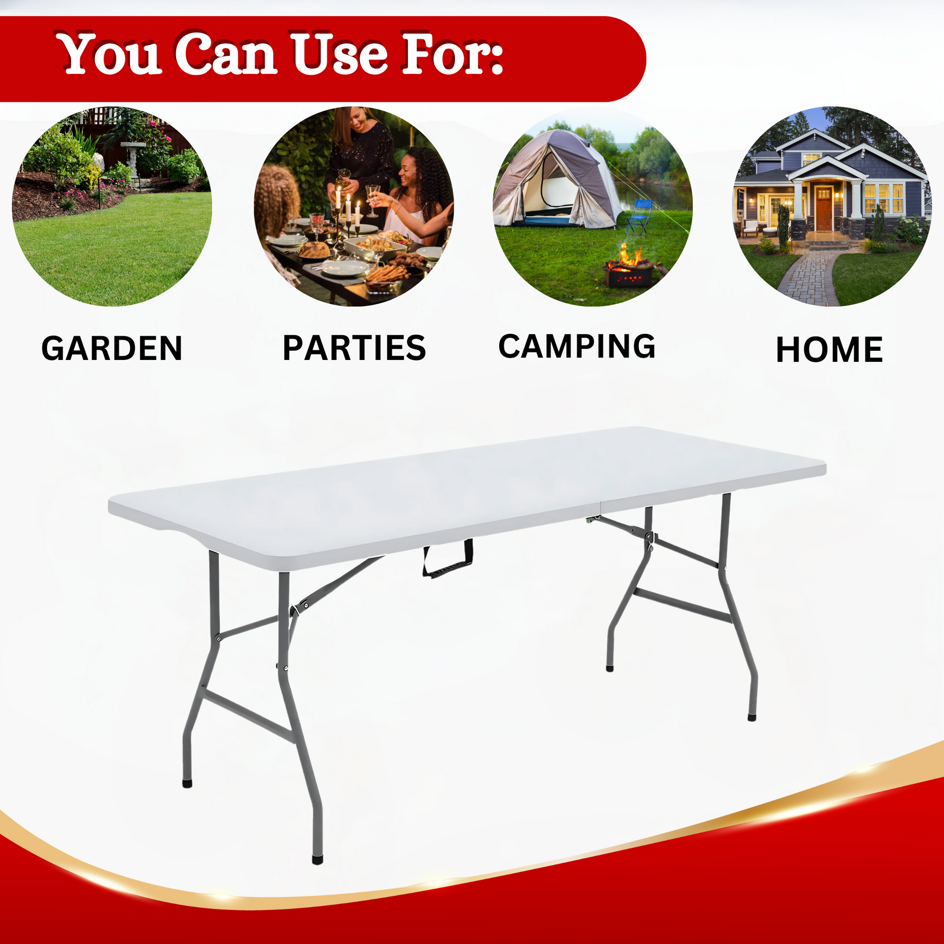6ft folding dining table with a space-saving design, great for family meals or office use in the UK.