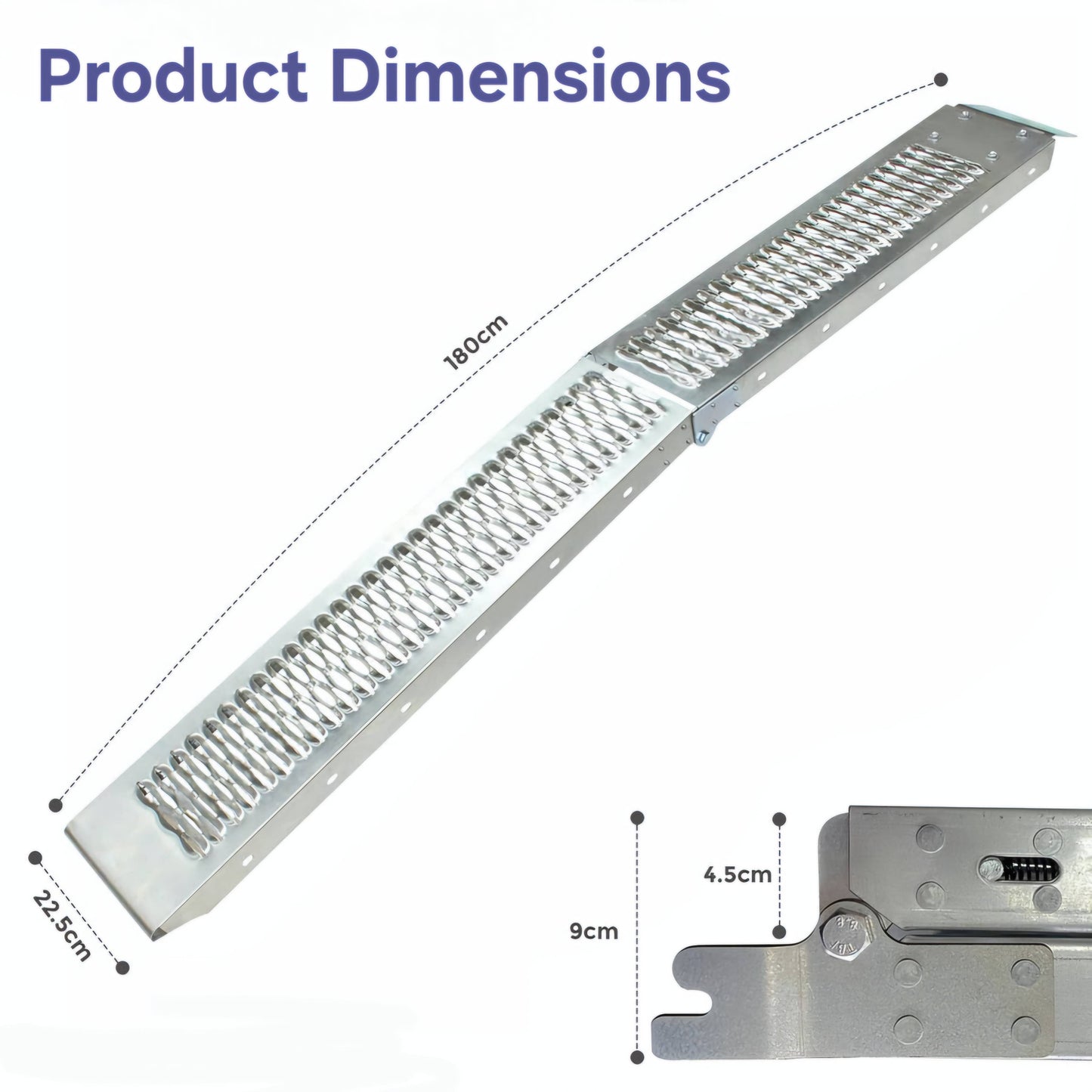 Heavy-duty loading ramps for lawnmowers, quad bikes, and motorcycles with non-slip surface, UK.