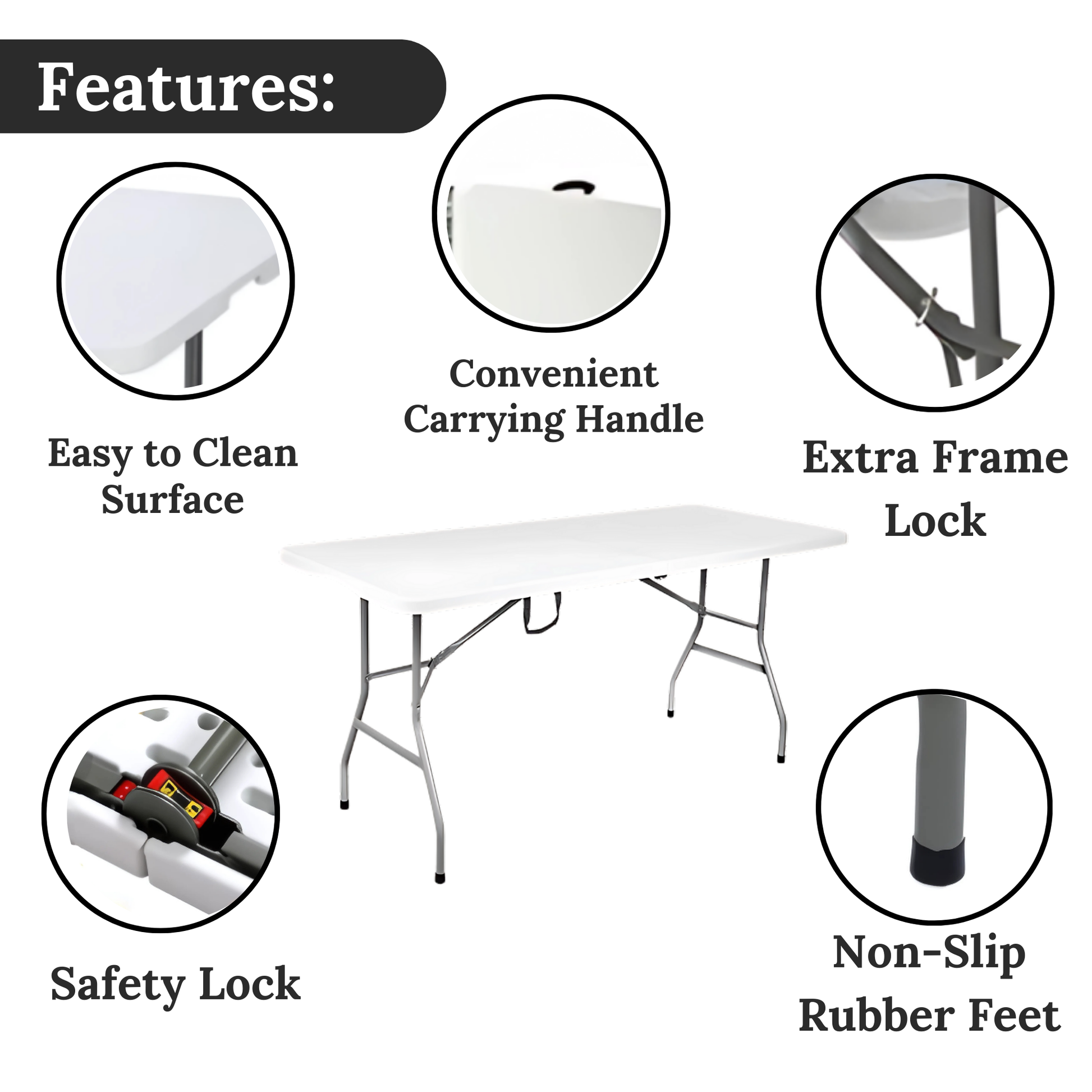Outdoor 6ft folding table, perfect for picnics, camping, or tailgating events in the UK.