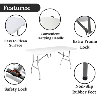 Outdoor 6ft folding table, perfect for picnics, camping, or tailgating events in the UK.