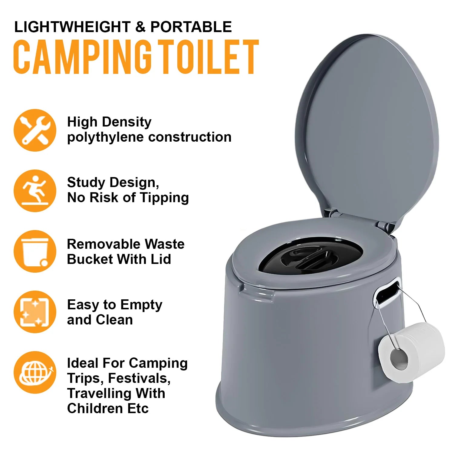 Portable Camping Toilet with Lid – Ideal for Outdoor, Travel & Festivals