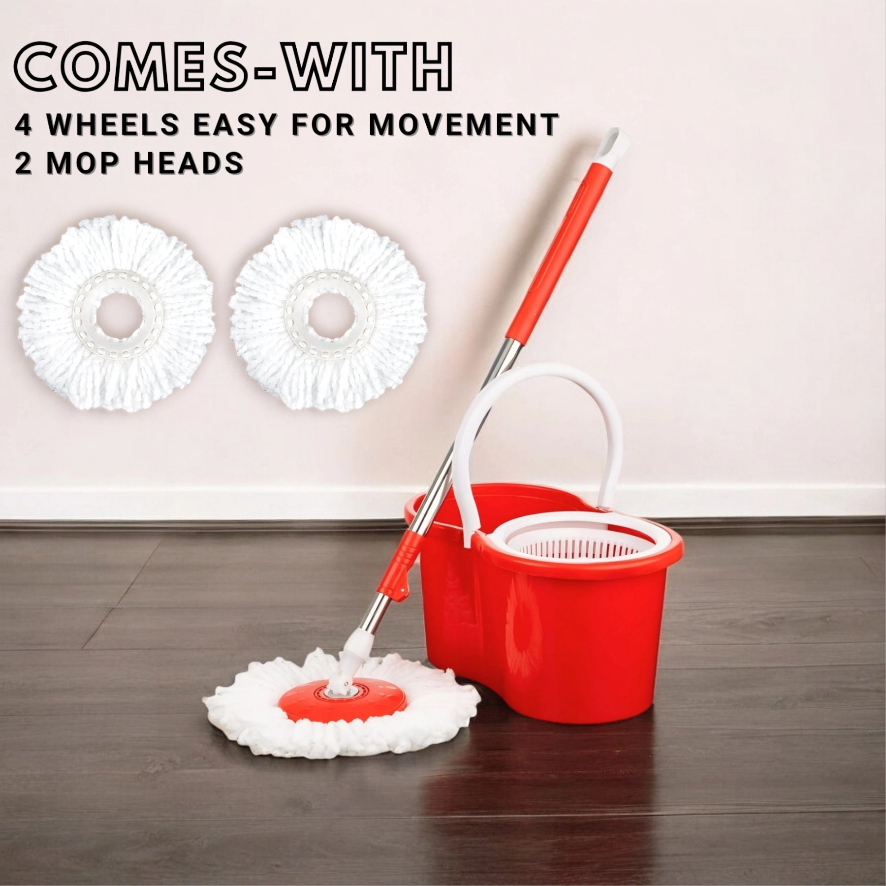 Self-wringing spin mop ideal for hassle-free cleaning in kitchens, bathrooms, and living rooms in the UK